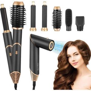 Air Styler 6 en 1 Brosse Soufflante Seche Cheveux, Boucler les Cheveux avec de l'Air Brosse Lissante, Outils de Coiffure Multifoncti - Neuf