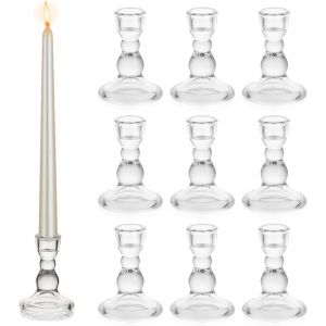 Bougeoirs En Verre Pour Bougies Effilées, Ensemble De 10 Bougeoirs Transparents En Vrac Pour Chandeliers De Noël Décoratifs Pour Le Centre De Table D'Un Dîner, D'Un Mariage Ou D'Un Salon - Neuf
