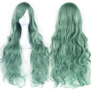 Tianyi-80cm Longue Perruque De Cosplay De Cheveux Naturels Bouclés Avec Une Frange Colorée Halloween Costume Party Perruques Pour Les Femmes (Vert Clair) - Neuf