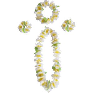 Asas-Colliers De Fleurs Hawaïennes Hula Luau Collier Bracelet Bandeau Hawaïen Colliers Fleurs Hawaïen Pour Carnaval Fêtes Sur La Plage Hawaïenne Pom-Pom Anniversaires(O Blanc) - Neuf