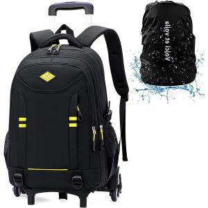 CHECARZHN--NO1-Cadeaux Scolaire Trolley Bag Grand Sac À Dos Roulette Garcon Sac Cabine Voyage Enfant Filles Sac Sport Homme Cartable À Roulettes Pc Étudiant Noir Détachable 34X20X48Cm - Neuf