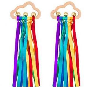 Lot De 2 Jouets Sensoriels En Bois Pour Bébé ¿ Hochet En Ruban Arc-En-Ciel, Jouets Éducatifs Pour Tout-Petits Avec Clochettes - Neuf