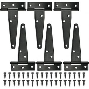6PCS Lourds Hangar de Charnière de Porte de Sangle Tee Charnière de 100mm/4 pouces Antirouille T Charnières de Porte de Grange Porte Forgé avec 36PCS Vis, pour la remise Portes Fenêtres - Neuf