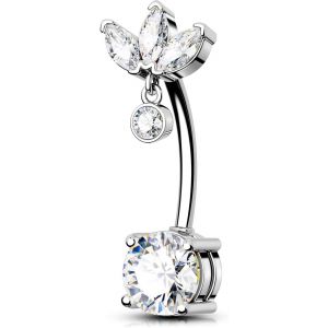 14g Reverse Belly Button Bars Belly Piercing Jewellery Surgical Steel Cz Dangle Navel Rings 12mm Silver Barbell For Women Gift - Neuf