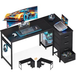 Ulteronixshop-Bureau d'angle avec 4 tiroirs, 120x70cm Bureau Gaming, Table Gaming r&eacute;versibles pour Le Travail &agrave; Domicile, Noir - Neuf