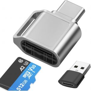 Lecteur de Carte Micro SD, USB C Lecteur de Carte SD, Adaptateur de Lecteur de Carte M&eacute;moire TF avec Adaptateur USB C vers USB, Compatible avec MacBook Pro/Air, iPhone 15, Galaxy et Plus - Neuf