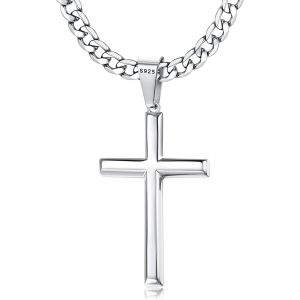 Eryi-Collier Croix En ¿¿¿¿¿¿ ¿¿¿¿¿¿¿¿ ¿¿¿ Homme Femme 5mm Large Acier Inoxydable Collier Homme Avec Pendentif Croix Chaîne Pour Hommes Femme Avec Boîte À Bijoux - Neuf