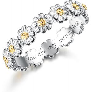 Kal-Bague Argent 925 Femme Bague Marguerite En Argent Bague You Are My Sunshine Fantaisie Bagues De Déclaration Bague Fleur Bagues De Pouce Argent Bague Pour Femme Fille Cadeaux - Neuf
