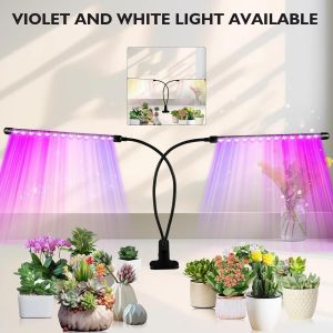 KALANKA-Lampes de croissance à 2 têtes, 60 lampes à DEL à spectre complet avec pince pour plantes d'intérieur et démarrage des graines, intensité variable à 10 niveaux, allumage automatique, minuter - Neuf