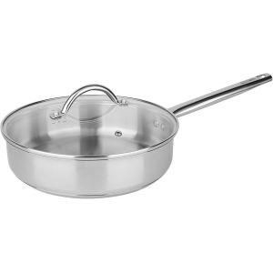 KALANKA-717096 Po&ecirc;le Sauteuse Endurance &Oslash;24cm 100% Acier Inoxydable avec couvercle en Verre - fond triple &eacute;paisseur - Int&eacute;rieur sans rev&ecirc;tement nocif - Tous feux dont induction - Neuf