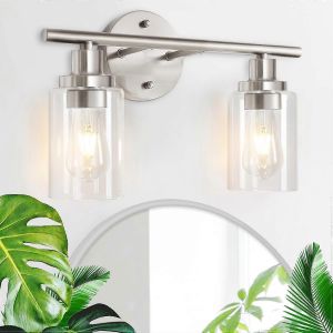 2-Lumi&egrave;re Applique Murale Luminaires Fini Nickel Bross&eacute; Mur De La Lumi&egrave;re Avec Le Verre Clair De L'ombre Miroir De Salle De Bains &Eacute;clairage - Neuf