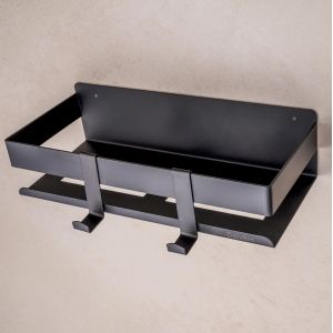 &Eacute;tag&egrave;re de Douche sans Per&ccedil;age | Rangement Douche Adh&eacute;sif | Panier Mural Autocollant avec Crochets | Tablette de Douche INOX | Organiseur Salle de Bain Antirouille | Noir Mat - Neuf