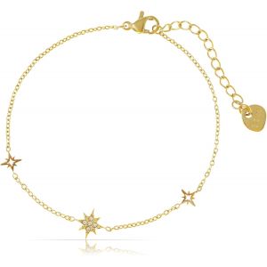 Eryi-Bracelet Filigrane Pour Femme Or Ou Argent Avec Pendentif Étoile Bracelet Pour Femme Avec Pierres Précieuses En Acier Inoxydable Chirurgical 16 + 3 Cm Hypoallergénique Bijou Étanche - Neuf