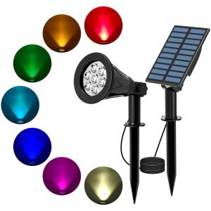 Couleur Spot Solaire,2 En 1 Lumière Solaire Jardin Etanche,Lampe Solaire Exterieur 7 Led,Projecteur Solaire Avec 3m Câble Pour Jardin,Cour,Pelouse,Chemin - Neuf