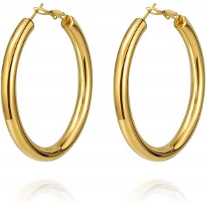 Kal-Boucles D'oreilles Créoles Or Femme, Acier Inoxydable Grandes Creoles Avec Plaqué 18k Or, Hypoallergénique Bijoux Cadeau Pour Femme Fille - Neuf
