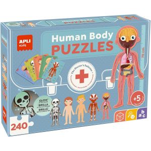 KASFL-Puzzles Éducatifs Le Corps Humain : 5 Puzzles De 48 Pièces Et 15 Fiches Pour Tout Découvrir Sur Le Corps Humain.Contient Un Puzzle Phosphorescent.Enfants Âgés De 5 Ans Et Plus. - Neuf