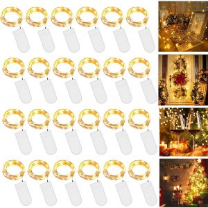 Guirlande Lumineuse À Piles - 24 Led - 2 M - 20 Led - Cuivre - Étanche Ip65 - Pour Fête,Noël,Mariage - Éclairage Décoratif - Neuf