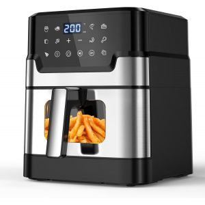BHUT-Friteuse Sans Huile 6L, Air Fryer Xxl Avec Cavité En Métal, Friteuse À Air Chaud Airfryer Avec Fenêtre Visible, 10 Fonctions, Écran Tactile Digital Led, Panier Antiadhésif Lavable En Machine - Neuf