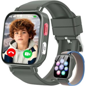 Montre Connect&eacute;e Enfants Gps, 4G Smartwatch T&eacute;l&eacute;phone Pour Filles Et Gar&ccedil;ons Avec Appel, Vid&eacute;o, Sos, Chat, Mode Classe Podom&egrave;tre, Jeux, R&eacute;veil, Montre Intelligente Enfant 4 &Agrave; 12 Ans Cadeau,Gris Fonc - Neuf