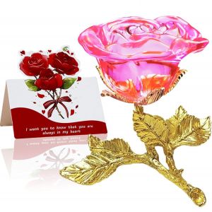 Rose Cristal Figurine,K9 Glass Rose,Artificielle Statue Cadeau pour Elle,3D Eternelle Fleurs en Verre Faites &agrave; la Main pour F&ecirc;te des m&egrave;res Saint-Valentin No&euml;l Action Anniversaire Femme - Neuf