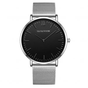 Vava Voom Mode Hommes Bracelet Montre M&eacute;tal Mouvement Quartz Montre-Bracelet (Noir & Argent) - Neuf