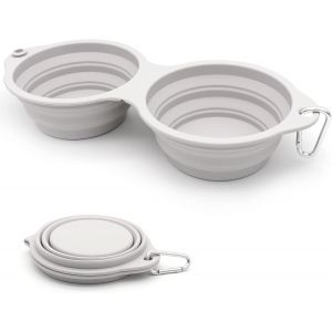 Kalanka-Bols Pour Chiens Gamelles De Voyage Deux En Un Int&eacute;gr&eacute; Pliable Bol Sans Rebord En Plastique,Pour La Randonn&eacute;e Le Camping Pour Chiens Chats,Vert (Gris) - Neuf