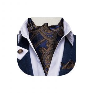 Ensemble De 3 Cravates Ascot Pour Homme - Cravate Et Pochette En Soie Tiss¿¿E Jacquard Jacquard Bleu Royal Et Marron, R¿¿F.?: 2888 - Neuf