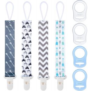 Adaptateur De Cha&icirc;ne De T&eacute;tine En Silicone,4pcs De Cha&icirc;ne De T&eacute;tine Pour B&eacute;b&eacute; Avec 4 Adaptateurs,Adaptateur D'anneau En Silicone,Sangle De Cha&icirc;ne D'attache-T&eacute;tine (Gris) - Neuf