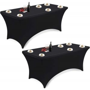 Sjzg-Stretch Nappe 6ft Nappe De Table Extensible 183x75x75 Cm Housse De Table Polyester Lavable En Machine Et Infroissable Ajustable Couverture De Table Pour Bar Table De Banquet Cocktail (Noir) - Neuf