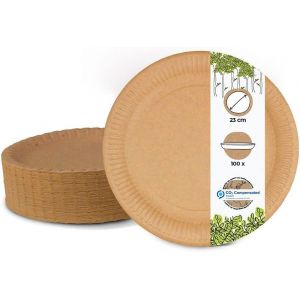 Checarzhn--No1-Assiettes Jetables 23 Cm Ø I Assiettes En Papier Marron Rondes I Assiettes Jetables Stables I Vaisselle De Fête Recyclable Écologiques Biodégradables I Vaisselle Jetable 100 Pcs - Neuf