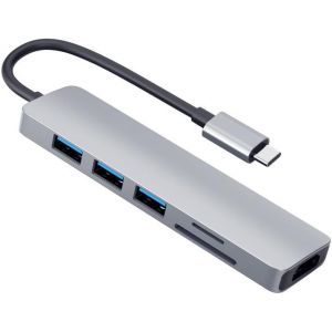 Hub USB,4 ports USB ultra fin,portable,r&eacute;partiteur pour iMac Pro,MacBook Air,Mac Mini/Pro,Surface Pro,notebook,lecteurs USB et disque dur mobile (Type C 6 en 1) - Neuf