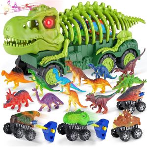 Dinosaure Jouet Camion Pour Enfants, Transporteur Jouet Avec Lumière Et Son, 12 Figurines Dino Et Voiture Dinosaure, Cadeau Pour Enfant 3 4 5 6 7 Ans - Neuf