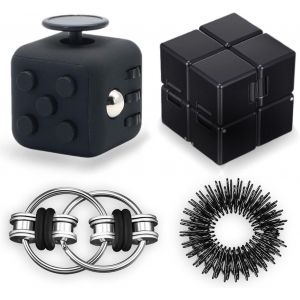 KAL-4Pcs Fidget Toy Anti Stress Jouet, Cube Anti Stress Jouet Infinity Cube Jeu De Chaîne Flippy Bague De Massage Des Doigts, Soulage Le Stress Réducteur, Parfait Pour Add Tdah (Noir) - Neuf