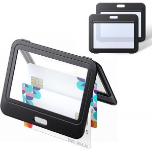 KALANKA-Porte Badge avec Fêtres Double Face Étui Horizontal en Plastique dur Pochette de Protection de Carte Noire pour Cartes d'École d'Étudiant de Bureau de Crédit et d'Identité, 3 paquets - Neuf