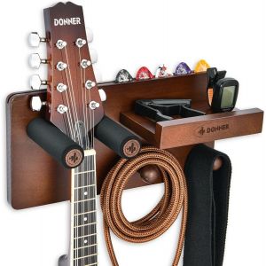 ChenQuanSarl-Support Guitare Mural Avec &Eacute;tag&egrave;re, Accroche Guitare Mural Avec Porte-M&eacute;diator Et 2 Crochets, Pour Guitare &Eacute;lectrique, Guitare Acoustique, Basse, Ukul&eacute;l&eacute;, Violon Et Accessoires De Guitar - Neuf