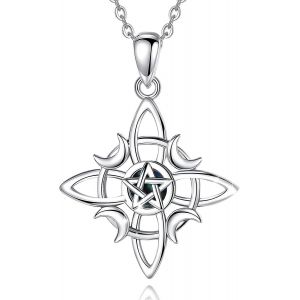 Kal-1 Pi&egrave;ce Acier Inoxydable Quatuor Collier Noeud Celtique Avec &Eacute;toile Et Croissant De Lune Pendentif G&eacute;om&eacute;trique Pour Femme Bijoux Vintage Collier Noeud Celtique Pour Femme Bijoux En Argent - Neuf