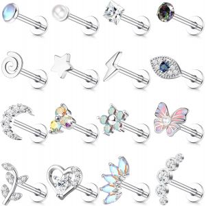 Meimie-16 Pcs 16g Oreille Piercing Pour Femme Acier Chirurgical Boucles D'oreilles Piercing Tragus Cartilage Piercing Fleur Papillon Conque Oreille Piercing Helix Tragus Piercing Bijoux - Neuf