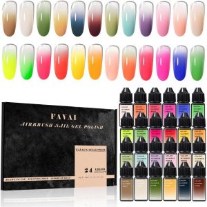 Airbrush Gel Nail Polish,24 Couleurs Vernis À Ongles En Gel Aérographe,Baby Boomer Air Gel Set,Décoration Ongles Uv Led - Hot Collection 24 * 10ml - Neuf