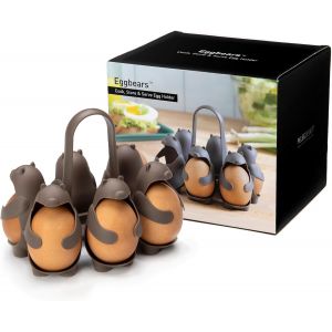 Egguins Porte-?ufs-Boite &agrave; Oeufs 3-en-1 : Cuiseur Oeufs,Panier &agrave; Oeufs,Rangement Oeufs Frigo-Distributeur Pour 6 ?ufs (Eggbears) - Neuf