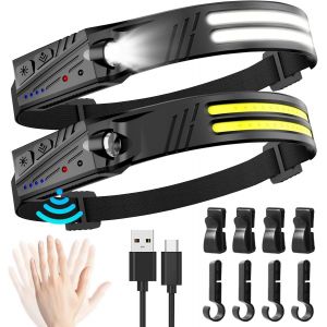 Jexnovashop-Lampe Frontale Led Ultra Puissante,2 Pi&egrave;ces 2000 Lumens Super Lumineux 2*Led 230&deg; Lampe Torche,1500 Mah Capteur De Mouvement Frontale Rechargeable,&Eacute;tanche Ipx5 0.14lb,Pour P&ecirc;che,Camping,C - Neuf