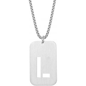 Kal-Homme Acier Inoxydable Dog Tag Initiale Lettre Pendentif Collier Carr&eacute; Militaire Charme Avec Cha&icirc;ne - Neuf