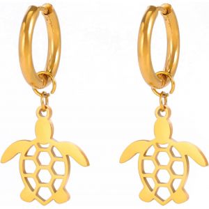 Kal-¿ Boucles D'oreilles Tortue De Mer En Acier Inoxydable, Cerceau Porte-Bonheur, Mignon, Style Boho, Plage D'été, Amoureux Des Tortues, Bijoux Pour Femmes - Neuf