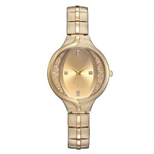 Montre-Bracelet Tendance A Cadran Rond Pour Femme, Decontractee, Avec Strass (Cadran Dore) - Neuf