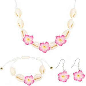 Kalsw-Haw Parure De Bijoux Hawaïenne 3 Pièces Avec Chaîne,Bracelet Et Boucles D'oreilles,Accessoire Parfait Pour Les Fêtes Hawaïennes Et Les Vacances À La Plage,Idéal Pour Les Femmes Et Les - Neuf