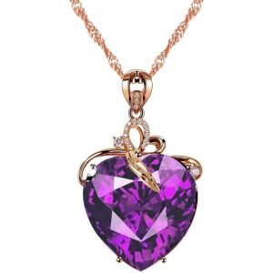 Kales-Femmes Violet Amour Coeur Collier Avec Zircon Cubique Am&eacute;thyste Cristal Goutte Pendentif Collier Rose Plaqu&eacute; Or Cha&icirc;ne De Mode Pierre De Naissance Bijoux Cadeaux Pour Filles Dn372new - Neuf