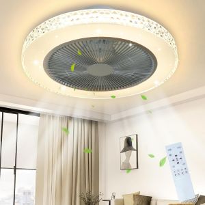 Ventilateur De Plafond Avec Éclairage Et Télécommande Silencieux - 48.5Cm Led Lampe De Plafond Ventilateur À Intensité Variable Timing Plafonnier En Cristal Salon Fan Été/Hiver Pour Chambre - Neuf