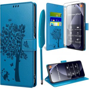 KALANKA-Coque pour Xiaomi Redmi Note 15 Pro 5G avec Verre Tremp&eacute;, &Eacute;tuis Rabat Folio Anti-Choc Protection Housse Cuir PU Portefeuille [Fermeture Magn&eacute;tique][Emplacements Cartes][Stand Feature] - Bleu - Neuf