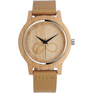 Eryi-Montre En Bois Original Homme, Avec Sangle En Cuir Pleine, Le Bois De Bambou Design, Montre À Quartz Symbole Infini, Marron - Neuf