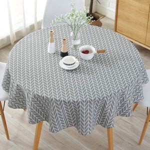 Nappe de style nordique, nappe ronde, nappe anti-poussière en coton et lin, décoration de table de fête (150 x 150 cm) - Neuf