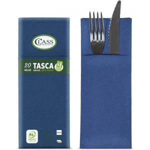 Kal-C4032ta-152-Pefc Airlaid Serviette Poche Porte-Couverts, Papier, Bleu, 40 X 32 X 0,8 Cm, 20 Unités - Neuf